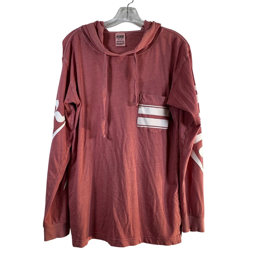 PINK Victoria's Secret Long Sleeve Hooded T-Shirt Rose Graphic XS